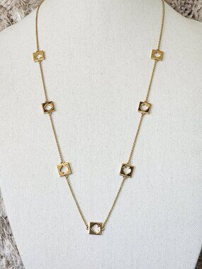Kate Spade New York Hole Punch Necklace Long Gold Tone Logo Adjustable